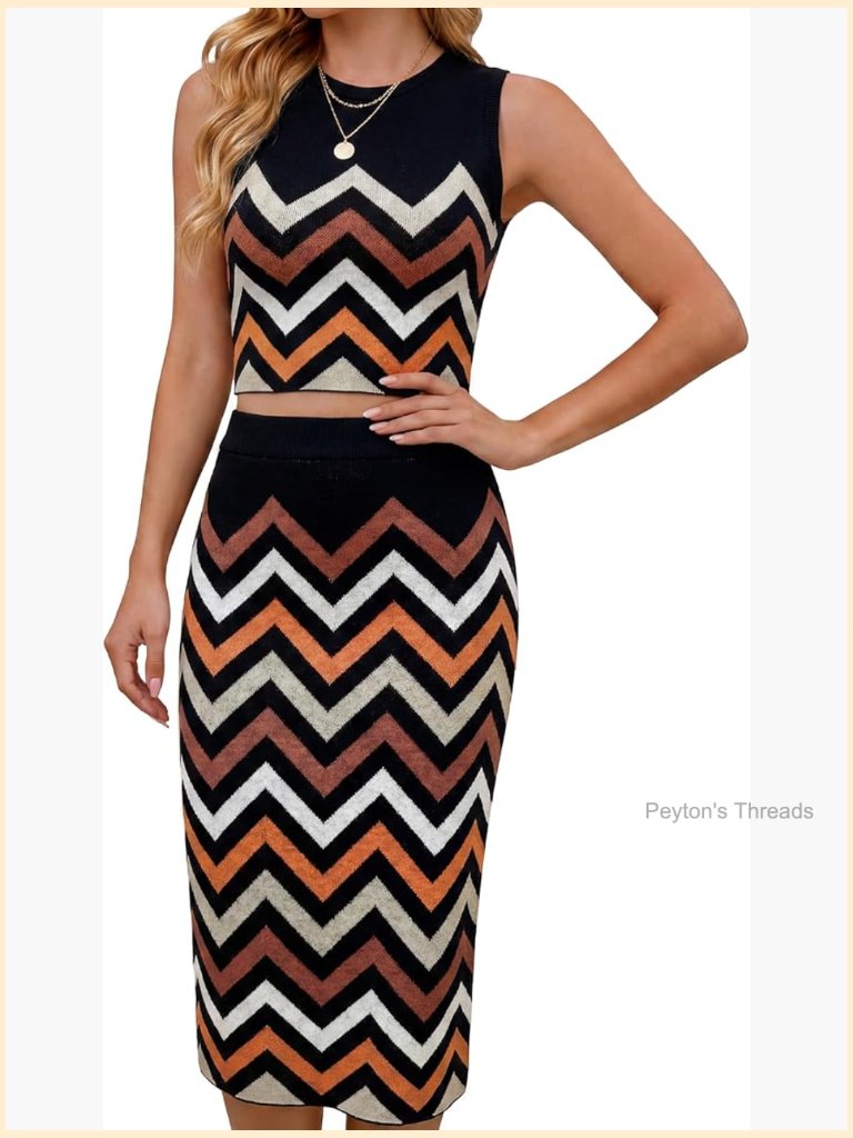 Women 2 Piece Knit Skirt Set Short Sleeve Crop Top Midi Skirt Stretch Casual